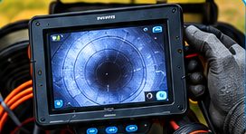Drain camera inspection monitor showing the inside of a pipe